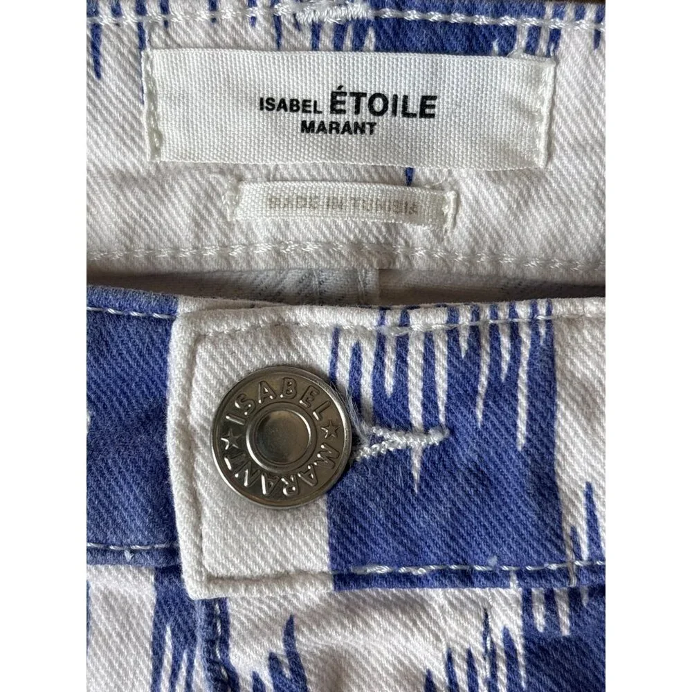 Isabel Marant Étoile Jeans Denim Lanea Trousers Pants Ikat Size 36 / 4 White Blu